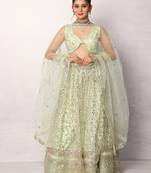 Green Designer Net Lehenga Choli with Sequins Work
