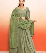 Pista green chikankari lehenga choli with dupatta set(set of 3)