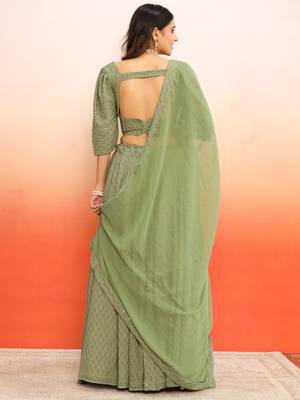 Pista green chikankari lehenga choli with dupatta set(set of 3) 2