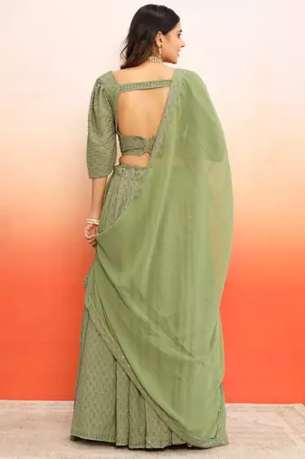 Pista green chikankari lehenga choli with dupatta set(set of 3)