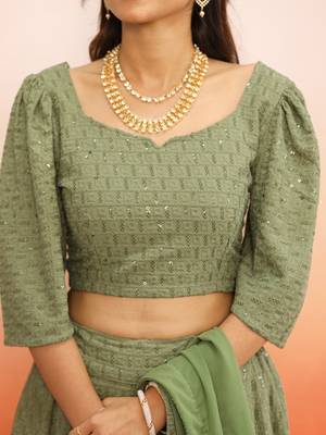 Pista green chikankari lehenga choli with dupatta set(set of 3) 3