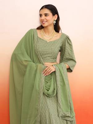 Pista green chikankari lehenga choli with dupatta set(set of 3) 4