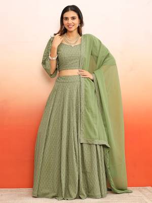 Pista green chikankari lehenga choli with dupatta set(set of 3) 5