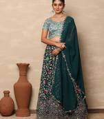  Teal Green embroidered party wear lehenga with Blouse and Dupatta (set of 3)