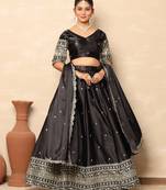 Elegant Black Silk Lehenga Choli with Zari Work and Sequin Embroidery for Women(set of 3)