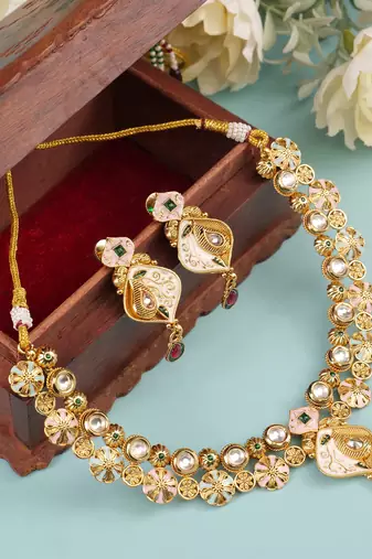   copper temple rajwadi style jewellery set      