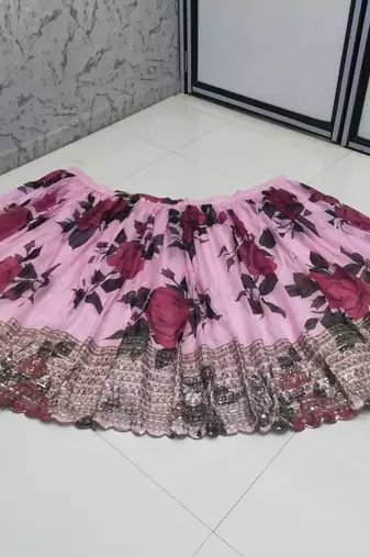 Dusty Rose Organza Floral Lehenga Choli Set