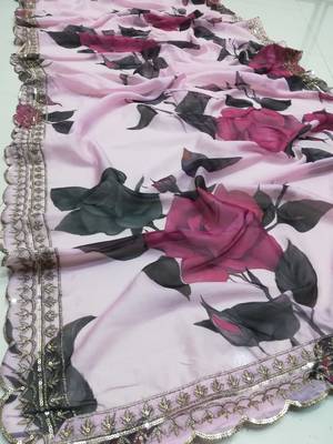 Dusty Rose Organza Floral Lehenga Choli Set 9