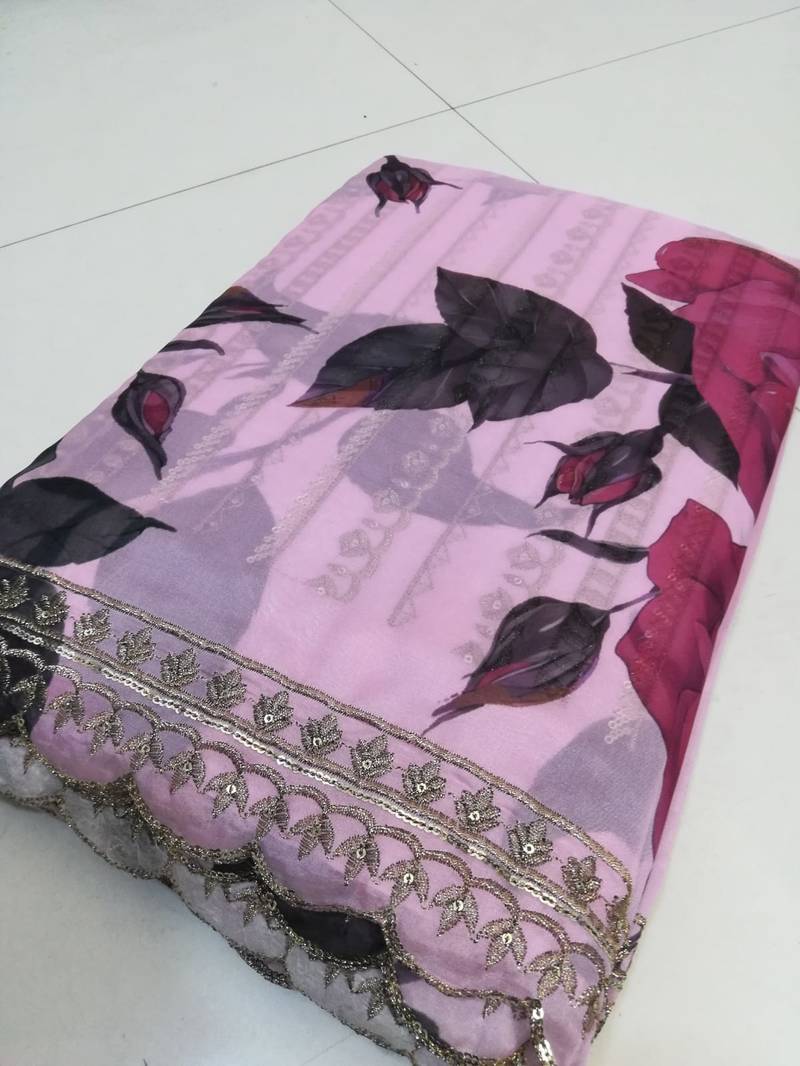 Dusty Rose Organza Floral Lehenga Choli Set