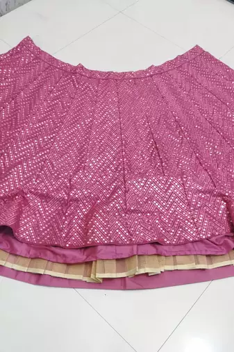 Mesmerizing Metallic Pink Colored 9Mm Sequins With Thread Embroidered Faux Georgette Fabric Lehenga Choli For Wedding