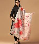 Peach Colour Stylish Floral Printed Ceremonial Organza Dupatta With Glam Mirror Work