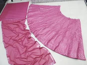 Mesmerizing Metallic Pink Colored 9Mm Sequins With Thread Embroidered Faux Georgette Fabric Lehenga Choli For Wedding 9