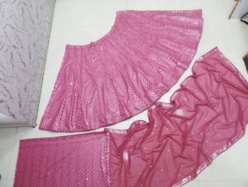 Mesmerizing Metallic Pink Colored 9Mm Sequins With Thread Embroidered Faux Georgette Fabric Lehenga Choli For Wedding 10