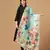 Aqua Colour Stylish Floral Printed Ceremonial Organza Dupatta With Glam Mirror Work