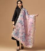 Violet Colour Stylish Floral Printed Ceremonial Organza Dupatta With Glam Mirror Work