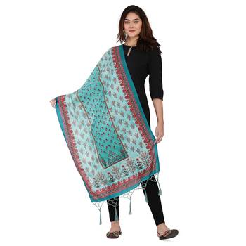 Light Blue Colour Muslin Cotton Dupatta For Stylish Girlie Casual Fashion Looks 1