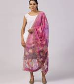 Elegant Pink Colour Organza Dupatta With Girlie Floral Prints And Sequins Work