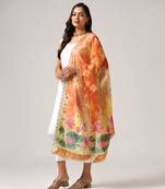 Elegant Yellow Colour Organza Dupatta With Girlie Floral Prints And Sequins Work