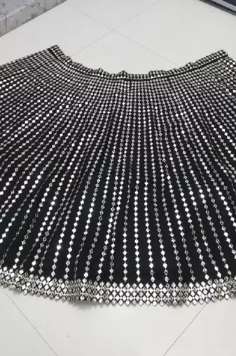 Black Zari Embroidered with Paper Mirror work Organza indian lehenga choli dress