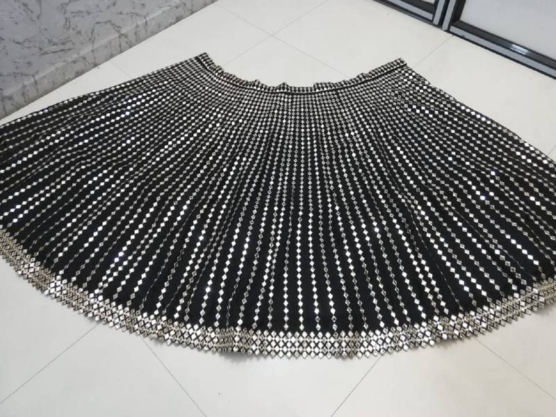 Black Zari Embroidered with Paper Mirror work Organza indian lehenga choli dress