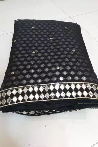 Black Zari Embroidered with Paper Mirror work Organza indian lehenga choli dress