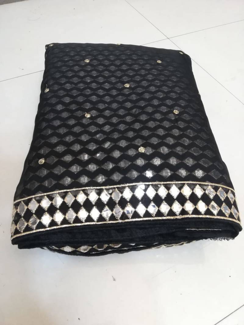 Black Zari Embroidered with Paper Mirror work Organza indian lehenga choli dress