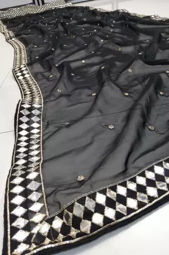 Black Zari Embroidered with Paper Mirror work Organza indian lehenga choli dress