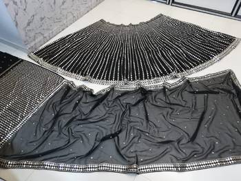Black Zari Embroidered with Paper Mirror work Organza indian lehenga choli dress 10