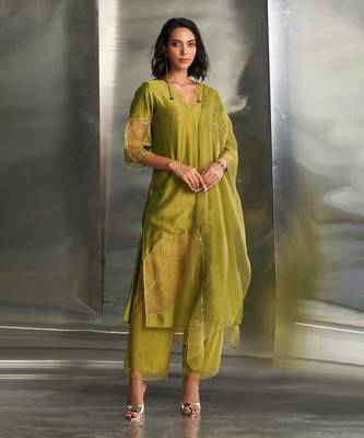 Berry green chanderi kurta set 1