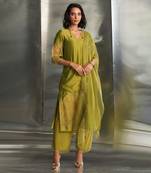 Berry green chanderi kurta set