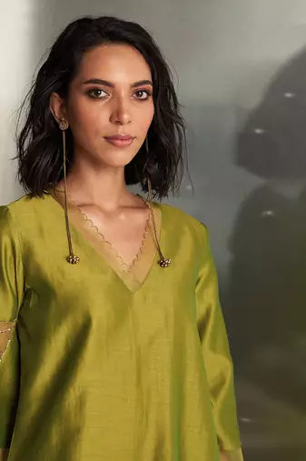 Berry green chanderi kurta set