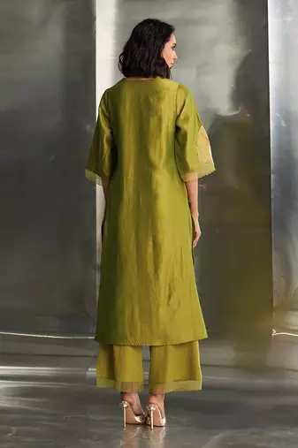 Berry green chanderi kurta set