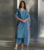 Steel blue chanderi kurta set