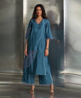 Steel blue chanderi kurta set 2