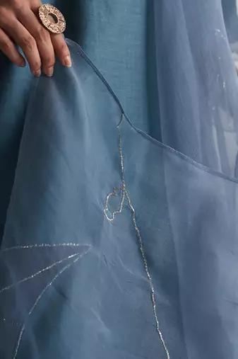 Steel blue chanderi kurta set