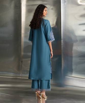 Steel blue chanderi kurta set 5