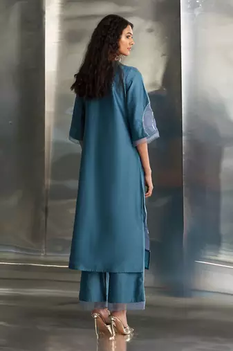 Steel blue chanderi kurta set