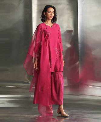 Pop pink chanderi kurta sharara set 2