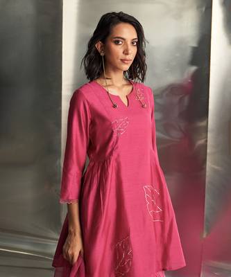 Pop pink chanderi kurta sharara set 3