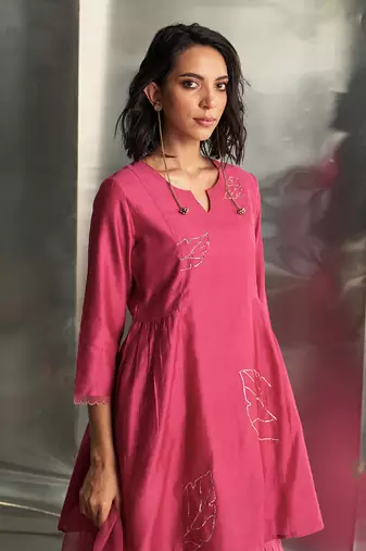 Pop pink chanderi kurta sharara set