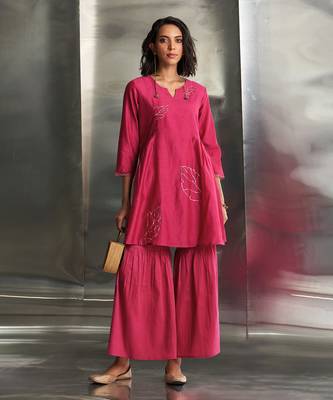 Pop pink chanderi kurta sharara set 4