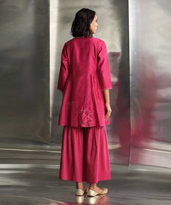 Pop pink chanderi kurta sharara set 5
