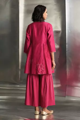 Pop pink chanderi kurta sharara set