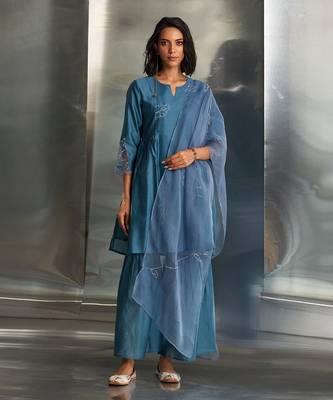 Steel blue chanderi kurta sharara set 1