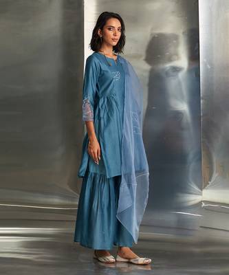 Steel blue chanderi kurta sharara set 2