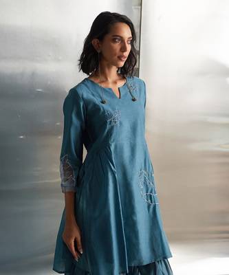 Steel blue chanderi kurta sharara set 4