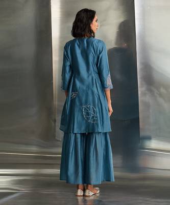Steel blue chanderi kurta sharara set 5
