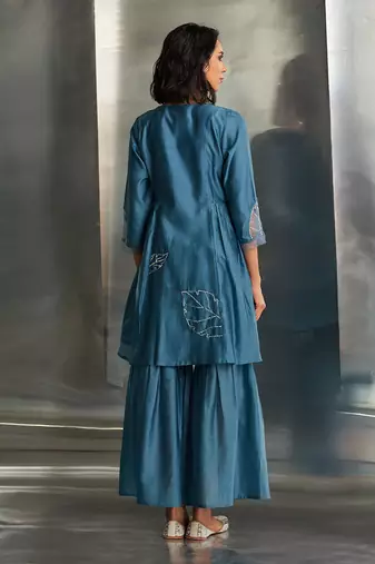 Steel blue chanderi kurta sharara set