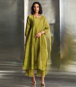 Berry green chanderi kurta set
