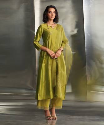 Berry green chanderi kurta set 2